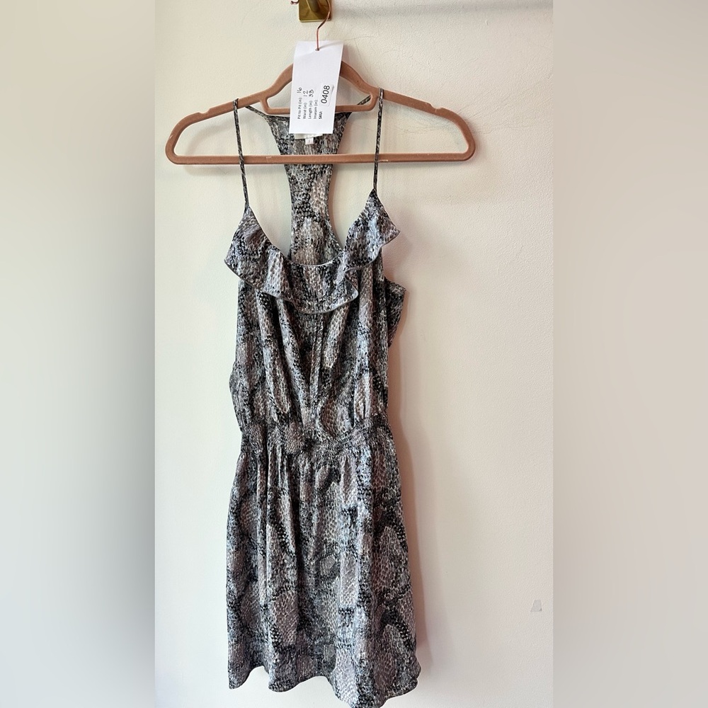 Parker, Gray Snakeskin Print Silk Romper, Size S | 0408